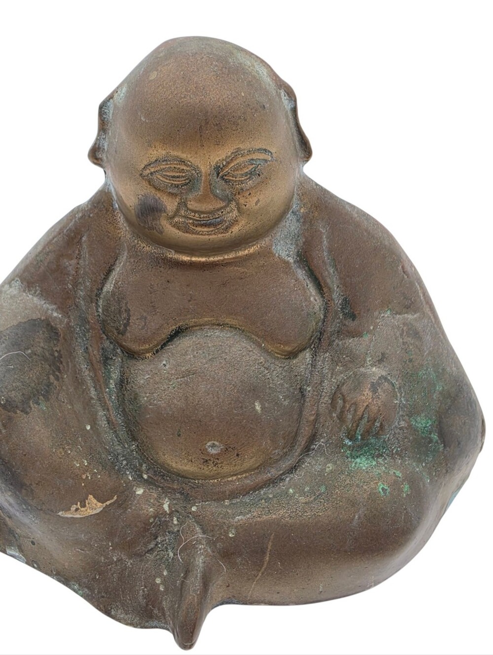 Vintage Mid Century Brass Seated Buddha Laughing Figurine  4.5 in tall
